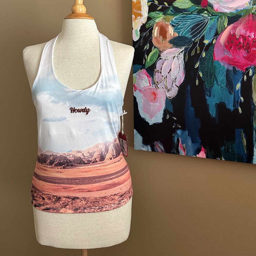 Vibe’n Graphic “Howdy” Desert Scene Tank Top Size L NWT